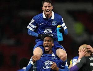 Manchester United 0 v Everton 1 : Old Trafford : 04-12-2013 Collection: Everton's Historic Upset: Oviedo and Distin Celebrate 1-0 Victory at Old Trafford (December 4, 2013)