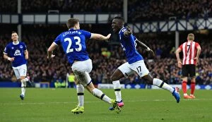 Images Dated 25th February 2017: Everton's Idrissa Gueye and Seamus Coleman Celebrate First Goal vs. Sunderland at Goodison Park