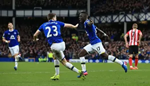 Soccer Football Prints: Everton's Idrissa Gueye and Seamus Coleman Celebrate First Goal vs