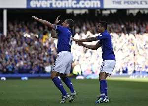 17 September 2011 Everton V Wigan Athletic Prints: Everton's Jagielka and Cahill: Celebrating Their First Goal Together Against Wigan Athletic (September 17)