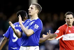 Everton's Jagielka Celebrates FA Cup Quarterfinal Victory over Middlesbrough (08/09)