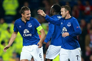 Framed Print : Everton's Jagielka and McGeady Celebrate Europa League Goals vs. Lille Framed Print : Everton's Jagielka and McGeady Celebrate Europa League Goals vs. Lille