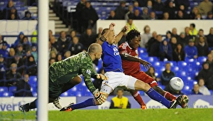 Everton's Jan Mucha Dives to Save Dramatic Late Shot from West Brom's Somen Tchoyi (Carling Cup 2011)