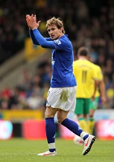 Images Dated 7th April 2012: Everton's Jelavic Scores Double: Celebrating with Fans vs. Norwich City (07 April 2012)