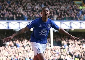 26 February 2011 Everton V Sunderland Prints: Everton's Jermaine Beckford Celebrates Opening Goal Against Sunderland in Barclays Premier League (February 26)