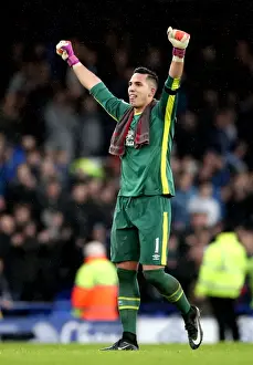 Everton's Joel Robles Celebrates Premier League Victory Over Manchester City at Goodison Park