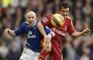 Everton v Reading Collection: Evertons Johnson challenges Readings Hunt for the ball during their English Premier League soccer