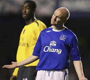 Evertons Johnson gestures during their English League Cup fourth round soccer match against Arsenal