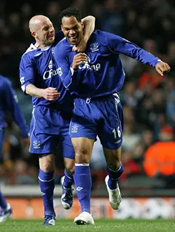 Evertons Joleon Lescott celebrates scoring against Aston Villa with teammate Lee Carsley during