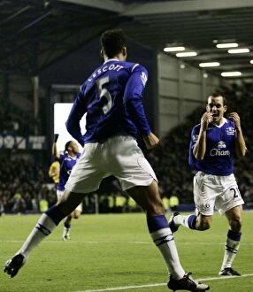 Images Dated 7th December 2008: Everton's Joleon Lescott and Leon Osman Celebrate First Goal vs. Aston Villa (08/09)