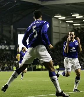 Everton's Joleon Lescott and Leon Osman Celebrate First Goal vs. Aston Villa (08/09)