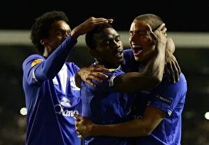 Images Dated 17th September 2009: Everton's Joseph Yobo Scores First Goal: A Triumphant Moment with Joao Alves and Jack Rodwell