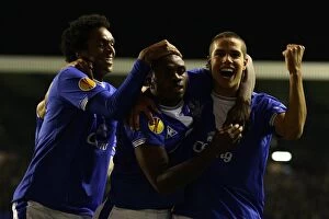 Images Dated 17th September 2009: Everton's Joseph Yobo Scores First Goal for the Toffees: A Triumphant Moment with Joao Alves