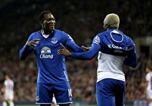 Images Dated 28th September 2015: Everton's Kone and Lukaku: A Celebration of Teamwork and Success - Second Goal vs