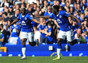 Everton v Watford - Goodison Park Collection: Everton's Kone and Lukaku: A Dynamic Duo Celebrates Double Strike Against Watford