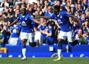 Everton V Watford - Goodison Park Prints: Everton's Kone and Lukaku: A Dynamic Duo Celebrates Double Strike Against Watford