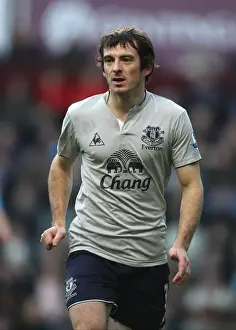 Everton's Leighton Baines in Action: Premier League Rivalry vs. Aston Villa (14 January 2012)
