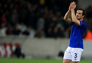 Everton's Leighton Baines Celebrates Europa League Victory with Fans: Lille OSC vs Everton (UEFA Europa League - Group H)