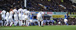 Everton's Leighton Baines Readies for Free Kick at Goodison Park, September 17, 2011 (Everton vs Wigan Athletic, Barclays Premier League)