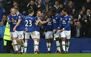 Images Dated 15th January 2017: Everton's Lookman and Lukaku Celebrate Four Goals Against Manchester City at Goodison Park