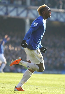 Framed Print : Everton's Louis Saha: Celebrating the Opening Goal in FA Cup Fourth Round Clash Against Chelsea at Goodison Park (29 January 2011)