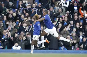 FA Cup Prints: Everton's Louis Saha Celebrates Historic First Goal Against Chelsea in FA Cup Fourth Round (January 2011)
