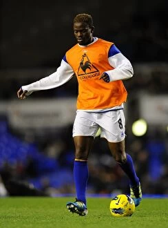 Images Dated 21st December 2011: Everton's Louis Saha in Focus: Pre-Match Warm-Up at Goodison Park (Everton vs Swansea City)