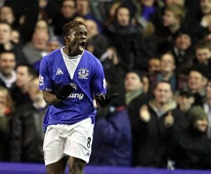 Images Dated 10th February 2010: Everton's Louis Saha: Thrilling the Crowd with a Goal Against Chelsea at Goodison Park