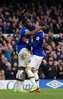 Images Dated 11th March 2017: Everton's Lukaku and Barkley Celebrate Third Goal Against West Bromwich Albion in Premier League