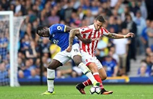 Images Dated 27th August 2016: Everton's Lukaku Clashes with Cameron in Premier League Match vs Stoke City at Goodison Park