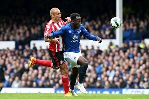 Images Dated 9th May 2015: Everton's Lukaku Clashes with Sunderland's Brown: Premier League Battle at Goodison Park, May 2015