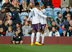 Framed Print : Everton's Lukaku and Eto'o: A Dynamic Duo Celebrates a Goal Against Burnley