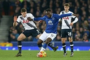 Images Dated 3rd January 2016: Everton's Lukaku Faces Off Against Vertonghen and Carroll in Intense Clash at Goodison Park