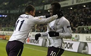 Images Dated 27th November 2014: Everton's Lukaku and Mirallas: United in Victory - Celebrating First Goal vs