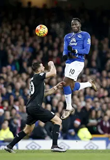 Everton V Stoke City - Goodison Park Prints: Everton's Lukaku Outjumps Cameron: Aerial Battle at Goodison Park