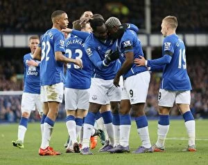 Everton v Aston Villa - Goodison Park Collection: Everton's Lukaku Scores Brace: 2-0 Lead over Aston Villa (Premier League)