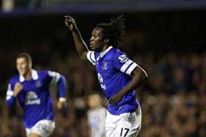 Images Dated 30th September 2013: Everton's Lukaku Scores Hat-trick, Celebrates with Fans: Everton 3-2 Newcastle United (30-09-2013)
