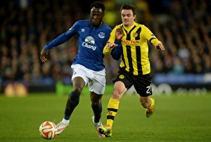 Framed Print : Everton's Lukaku vs Rochat: Intense Battle in Europa League Clash at Goodison Park