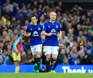 Images Dated 30th August 2014: Everton's Naismith and Baines Celebrate Second Goal Against Chelsea at Goodison Park