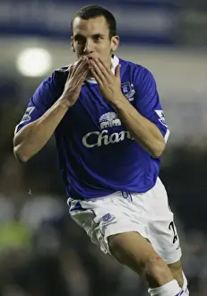 Framed Print : Evertons Osman celebrates scoring during their English Premier League soccer match against West Ham Framed Print : Evertons Osman celebrates scoring during their English Premier League soccer match against West Ham