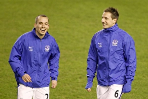 Everton 2 V West Bromwich Albion 1 : Goodison Park : 30-01-2013 Prints: Everton's Osman and Jagielka: A Light-Hearted Moment Before Securing a 2-1 Victory Over West Bromwich Albion (BPL)