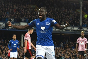 Everton's Oumar Niasse Celebrates Third Goal in Carabao Cup Third Round: Everton vs Sunderland at Goodison Park (2017-18)