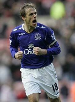 Images Dated 9th March 2008: Everton's Phil Neville Celebrates Premier League Victory Over Sunderland (9/3/08)