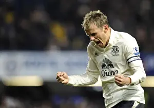 Everton's Phil Neville: Celebrating Jermaine Beckford's Equalizing Goal Against Chelsea (December 4, 2010, Stamford Bridge)