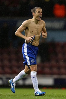 West Ham United 1 V Everton 2 : Upton Park : 22-12-2012 Prints: Everton's Phil Neville: Exultant Victory Over West Ham United (22-12-2012)