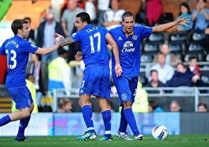 23 October 2011 Fulham v Everton Collection: Everton's Rodwell and Cahill: Celebrating Their Third Goal Against Fulham (October 23, 2011)