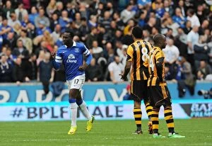 Images Dated 11th May 2014: Everton's Romelu Lukaku Celebrates Double Strike Against Hull City (11-05-2014)