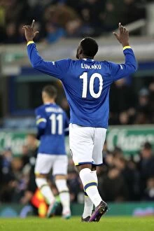 Images Dated 7th January 2017: Everton's Romelu Lukaku Celebrates First Goal vs. Leicester City in FA Cup Third Round at Goodison