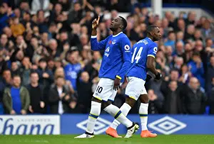 Soccer Football Prints: Everton's Romelu Lukaku Celebrates First Goal Against West Ham United at Goodison Park