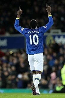 Everton v Southampton - Goodison Park Collection: Everton's Romelu Lukaku Celebrates Third Goal Against Southampton at Goodison Park